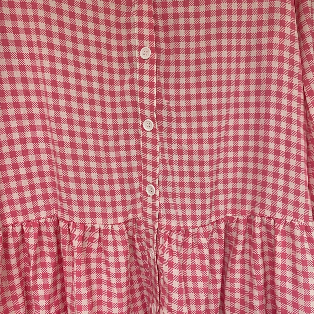 SHEIN Women’s Pink Casual Gingham Ruffle Pleated Mini Dress - Picture 2 of 7